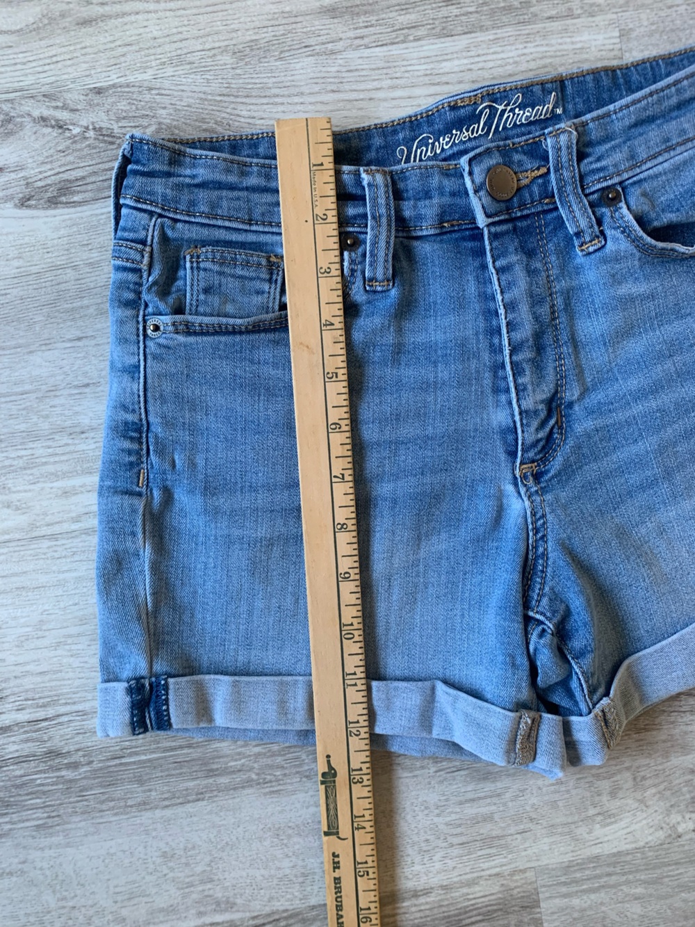Universal Thread high rise midi Rolled Hem Denim Shorts- light/medium blue wash - Picture 3 of 9